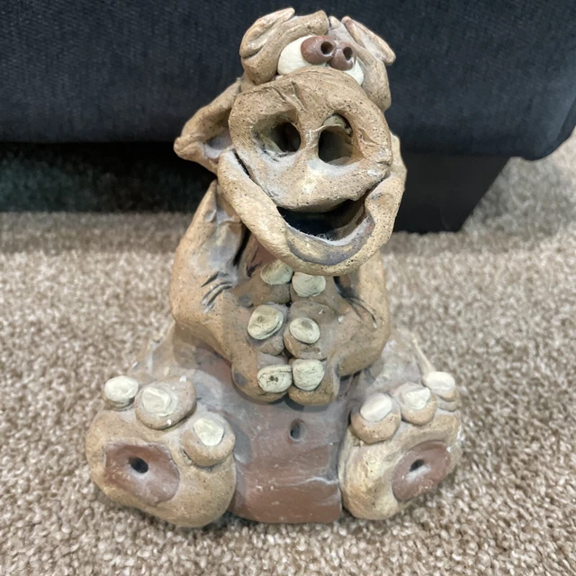 Studio Art Pottery Dragon Incense Burner Snout Smoker Folk Art Handmade Signed