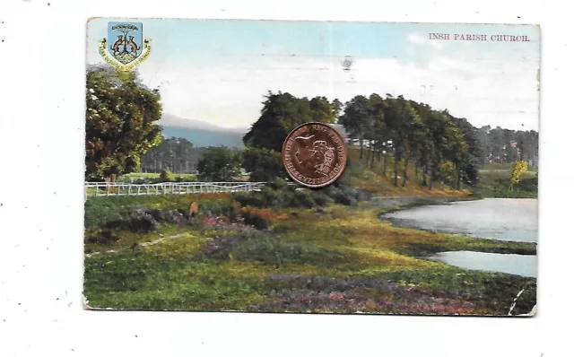 INSH Parish Church Inverness-shire Colour Postcard 1909 Postmark