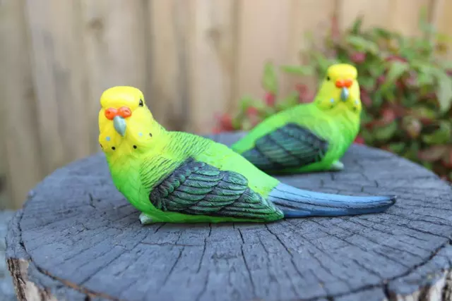 Budgie Parrot Bird Figurine Parakeet Birds Statue Garden Ornament Decor 2/4pcSet 3