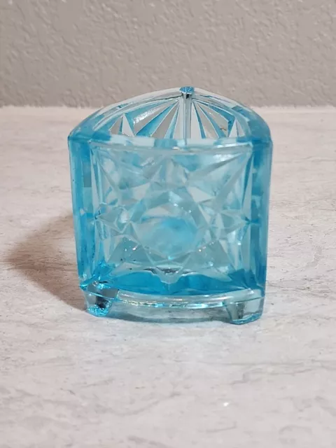 Vintage L.G. Wright Glass Triangle Footed Toothpick Holder Blue Star of David