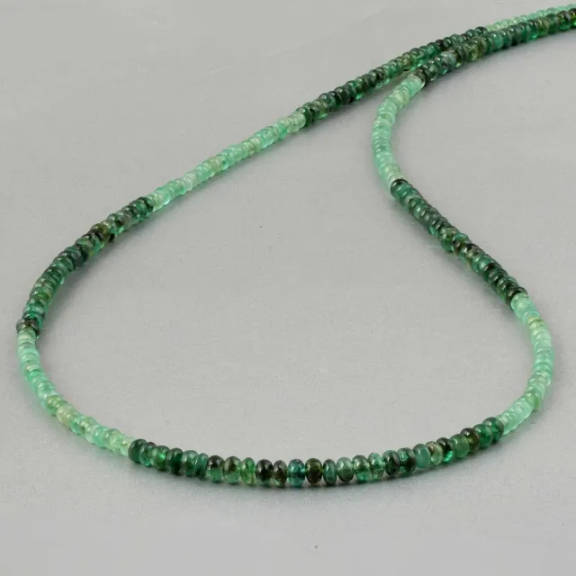 Natural Green Emerald Shaded Beads 925 Silver 18" Chain Handmade Women Necklace