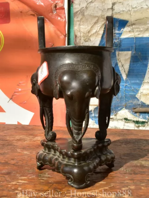 7.6" Ming Xuande Chinese Pure Bronze Dynasty Elephant Foot censer incense burner