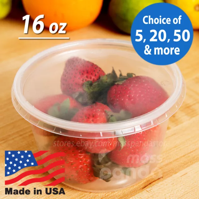 16 oz Round Deli Food/Soup Storage Containers w/ Lids Microwavable Clear Plastic