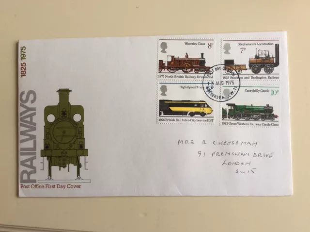 Post Office First Day Cover “Railways 1825-1975