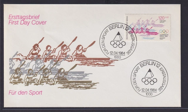 Sport Bund Olympia Brief FDC SST Berlin 12.4.1984 Wassersport Ruderer