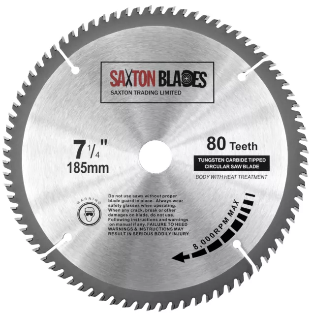 Saxton TCT Circular Saw Blade 185mm x 80T x 20mm Bore (16mm ring) fits Evolution