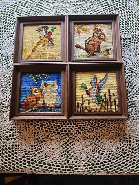 Framed needlepoint vintage pictures