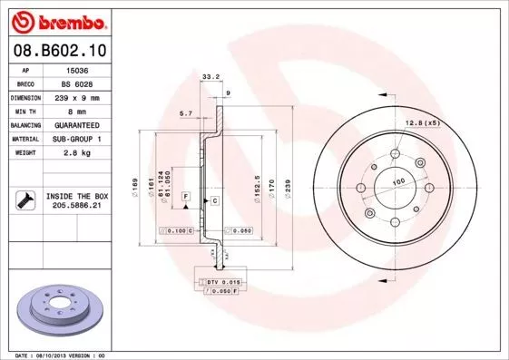 2x BREMBO 08.B602.10 Bremsscheibe für HONDA