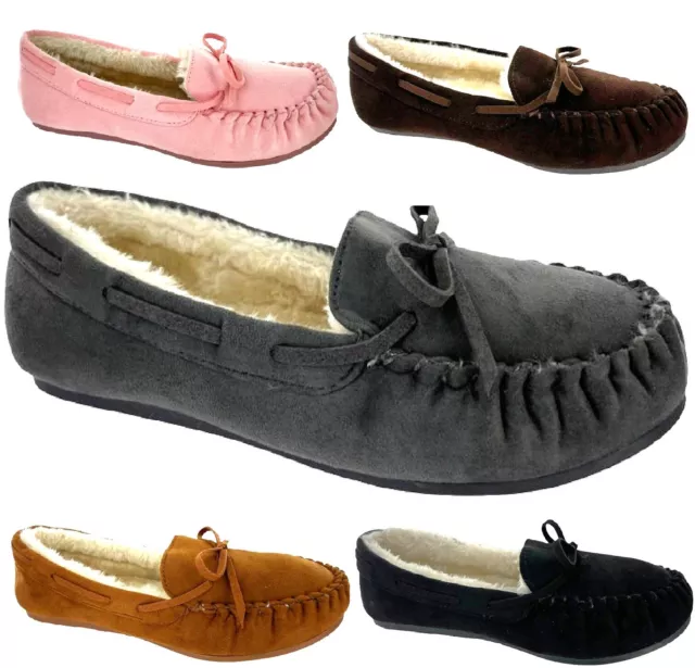 Womens Flat Warm Moccasin Indoor Ladies Outdoor Comfy Soft Bedtime Slippers Sz