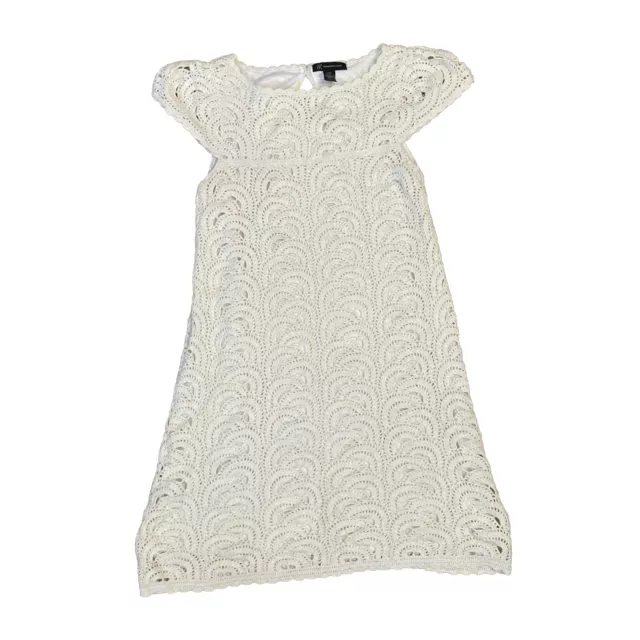 INC International Concepts Crochet Knit Mini Dress Size M Lined White Cap Sleeve