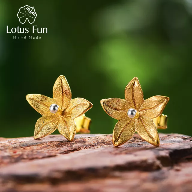 18K Gold Small Fresh Flower Stud Earrings Solid 925 Silver Jewelry for Women