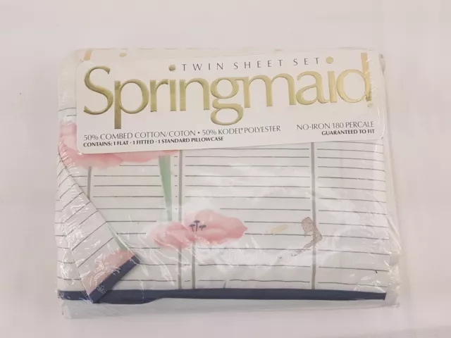 New Vintage Springmaid Twin Bed Sheet Set Flat Fitted Pillowcase Pink Art Deco