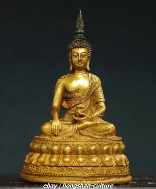 10.2" Alte Tibet Bronze Gilt Thailand Ayutthaya Maitreya Buddha Sit Lotus Statue