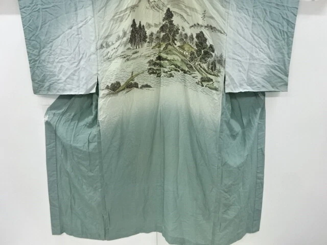 82995# Japanese Kimono / Antique Hitoe Mens Juban / Mountains & Scenery Of H
