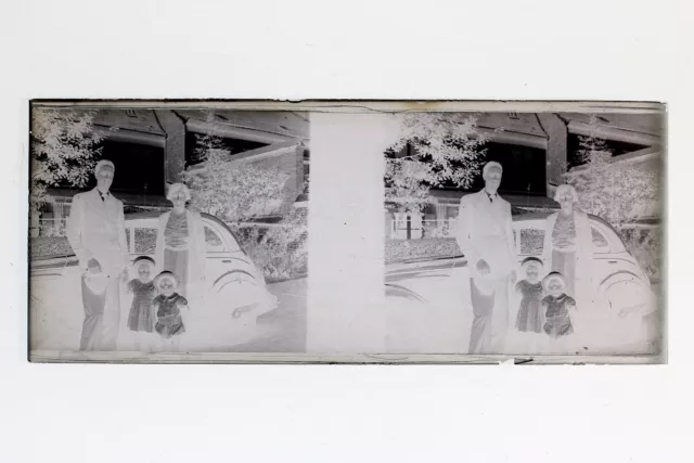 France Family Car Photo Stereo Th3L1n8 Glass Plate Vintage NEGATIVE
