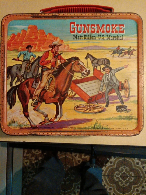 vintage 1960's metal lunch boxes w thermos 1969 Gunsmoke Matt Dillon US Marshal.