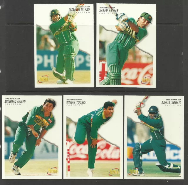 FUTERA 1996 WORLD CUP CRICKET PAKISTAN PLAYERS TEAM SET of 5 TRADE CARDS