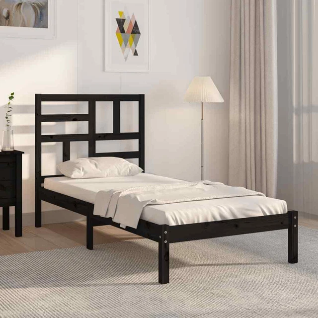 BLACK SOLID PINEWOOD Bed Frame 90x190 cm 3FT Single with Headboard £261