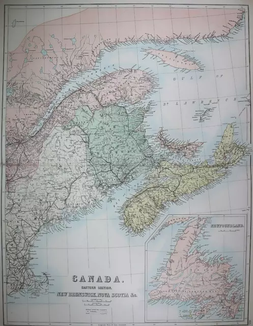 Large Authentic 1884 Black's Atlas Map ~ EAST CANADA  ~Buy2+getFreeS&H   Inv#218