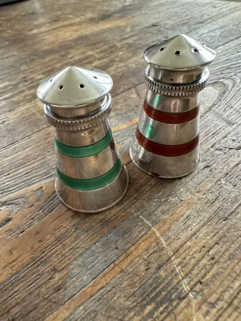 Aksel Holmsen Sterling Silver Enamel Salt Shakers  Norway Norwegian