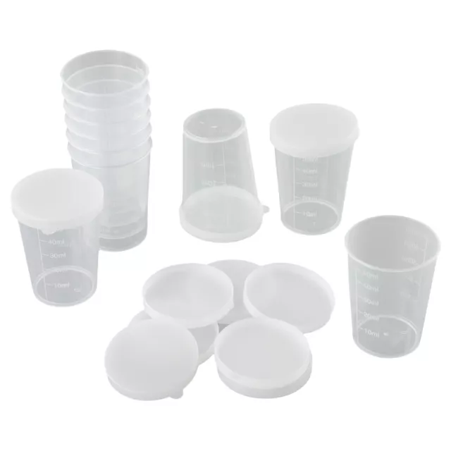 10 Clear Plastic Measuring Cups with Graduated Markings and Convenient Covers