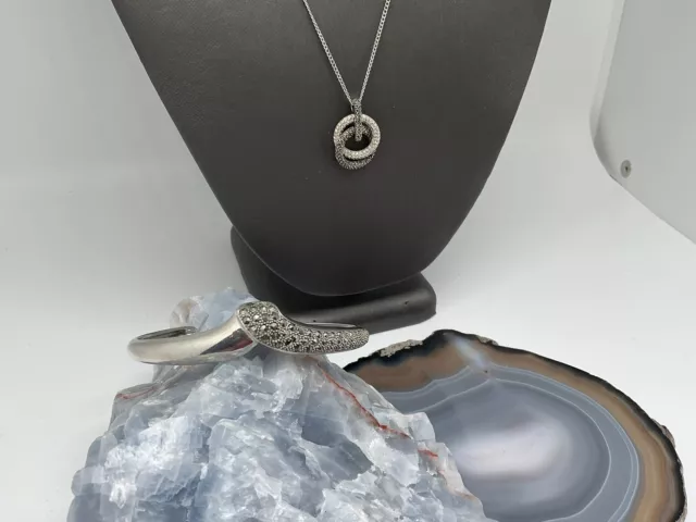 JUDITH JACK S.S. 925 Marcasite Crystal Interlocking Circles Necklace w/ Bracelet