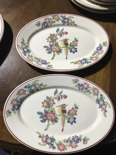 Syracuse China Dewitt Clinton Floral Bird 9.5 Platter Restaurant Ware LOT 2 USA