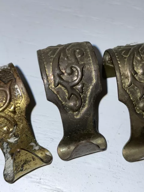 6 old Picture Molding Rail Hooks Painting Hangers ferns vintage Heavy Duty Brass