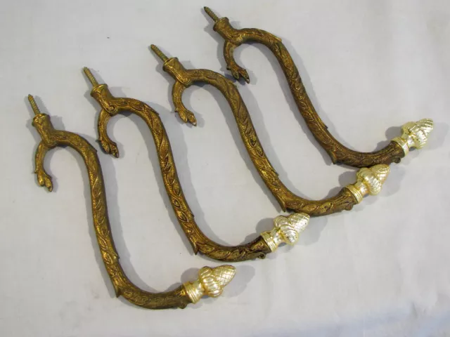 4 Vintage BRASS HOLLYWOOD REGENCY - ROCCOCO STYLE BRASS HOOKS - ACORN FINIAL