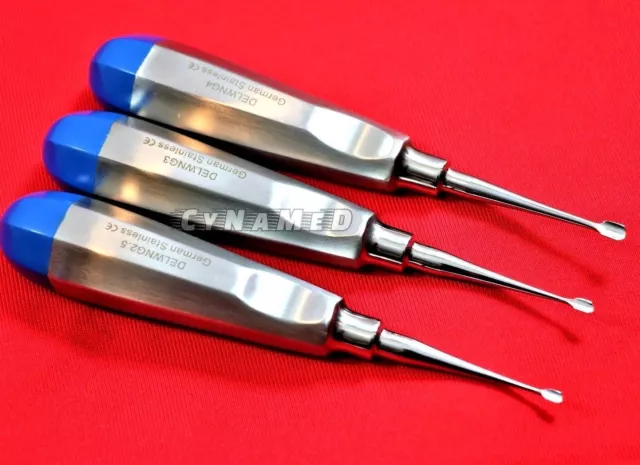 German 3 Pcs Veterinary Dental Extracting Wing Winged Tip Elevator 2.5Mm 3Mm 4Mm