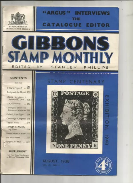 GB agosto 1938 Stanley Gibbons timbro rivista mensile incluso.