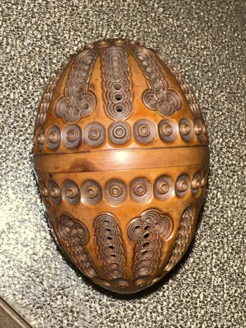 Hand Carved Coquille Nut Egg Box Flea Trap Pomander Needle Case Beautiful