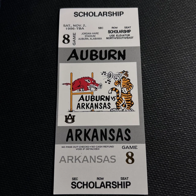 1996 AUBURN vs ARKANSAS Football FULL SCHOLARSHIP ticket stub NCAA SEC
