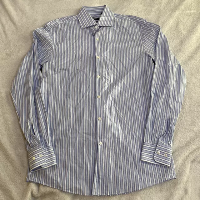 HUGO BOSS Men's Blue and White Sharp Fit Dress Shirt 15.5 34/35 Medium M