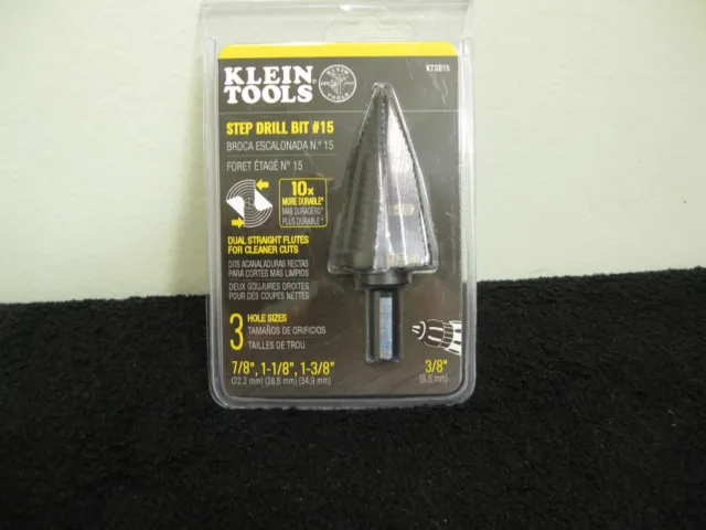 **NEW** Klein Tools KTSB15 Double-Fluted 3/8-Inch 3-Hole Step Drill Bit #15