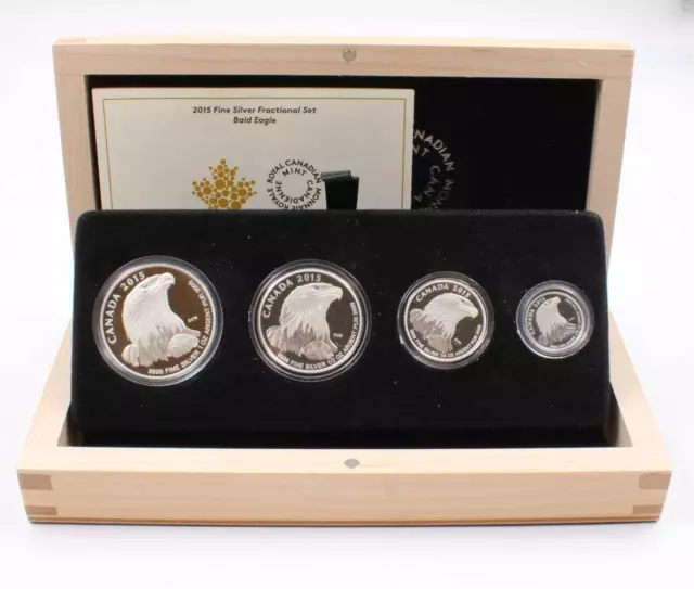 2015 Canada Bald Eagle Fractional Fine Silver 4 coin Set With Box and COA