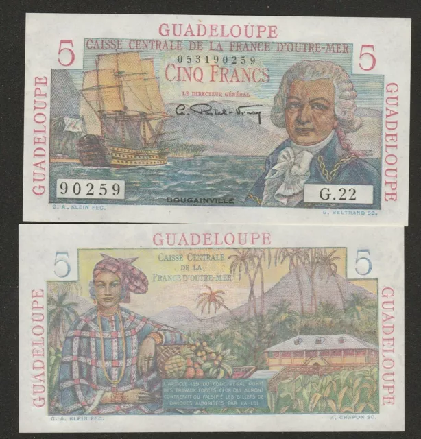 Km#31 - 1947/49 French Guadeloupe 5 Franc Note Unc