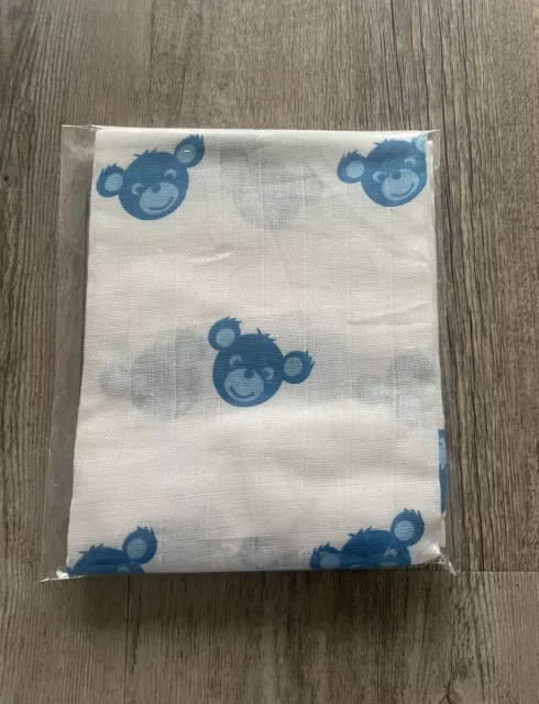 Spucktuch/Mullwindel/Mulltuch für Babys mit blauem Teddymotiv.