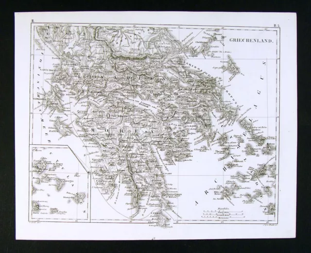 1849 Bilder Atlas Map - Greece  Athens Corinth Sparta Cyclades Naxos Melos Thera