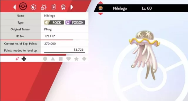 Pokemon Sword and Shield Nihilego 6IV-EV Trained