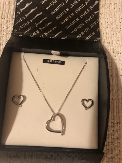 Warren James Silver Heart Necklace and Earrings Set