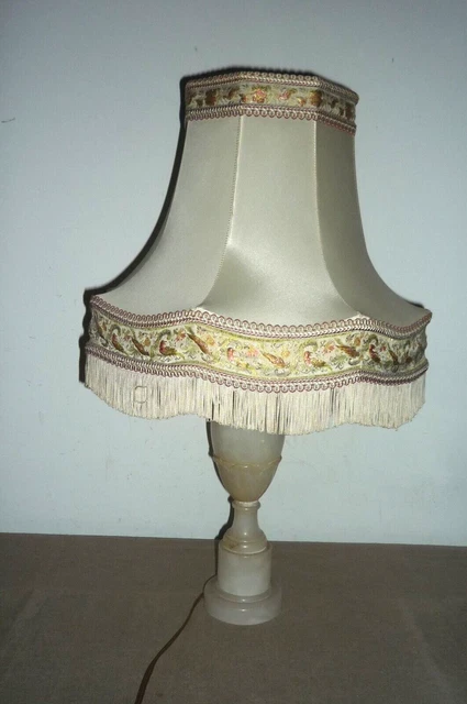 Grand Pied De Lampe En Albâtre Écru Vintage H.46 Cm Italie