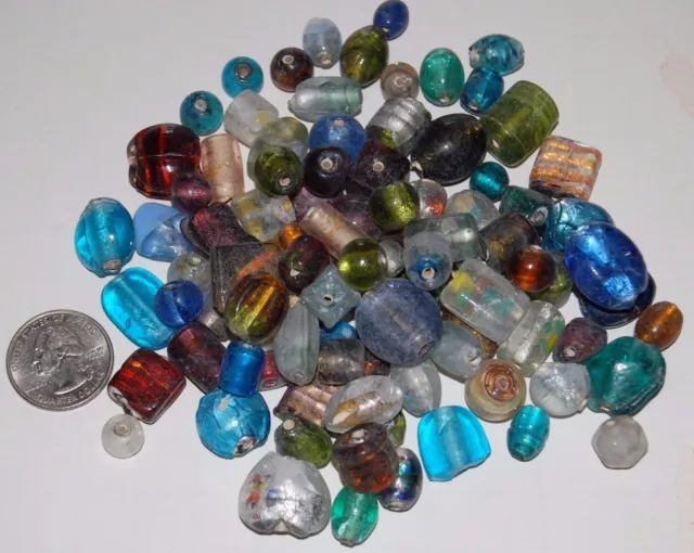 100 Mixed Glass Foil Beads All Colors & Sizes (Large)--Pony Round Barrel Rice