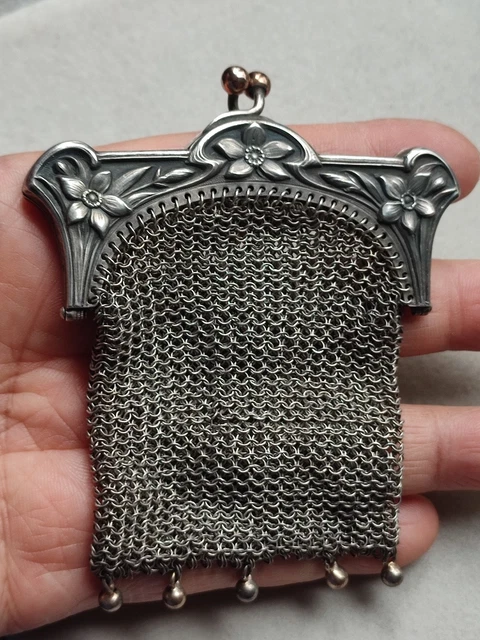 Bourse Aumônière Ancienne Double En Argent Massif Et Vermeil - Purse Mesh Argent, Occasion