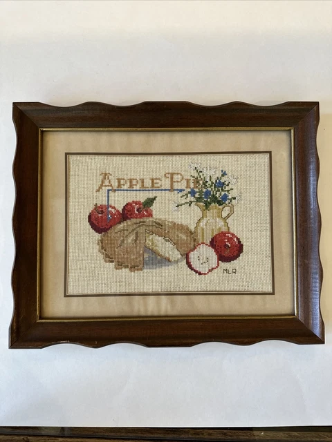 Pastel de manzana de colección punto de cruz flores bordado contado acabado enmarcado