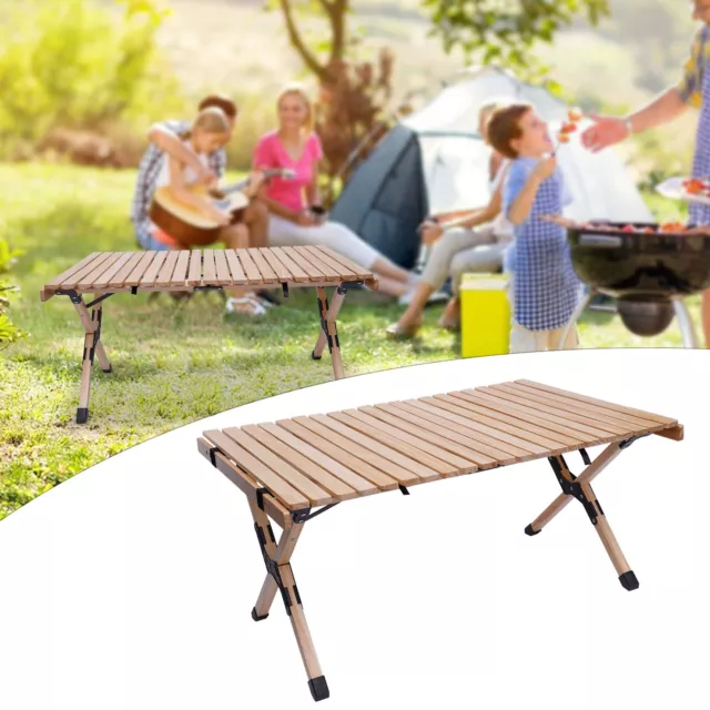 Folding Camping Table Wooden Portable Picnic Outdoor Foldable BBQ Desk 90x60cm