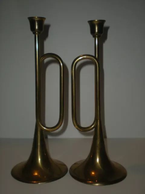 Brass Trumpet Candle Holder Pair