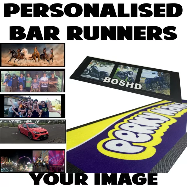 BAR MAT - YOUR PHOTO Personalised Bar Runner Cave Beer Spill Mat Pub Rubber Beer