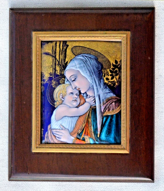 FRENCH CHRISTIAN ENAMEL Icon St. Mary W/Jesus Botticelli Painting ...
