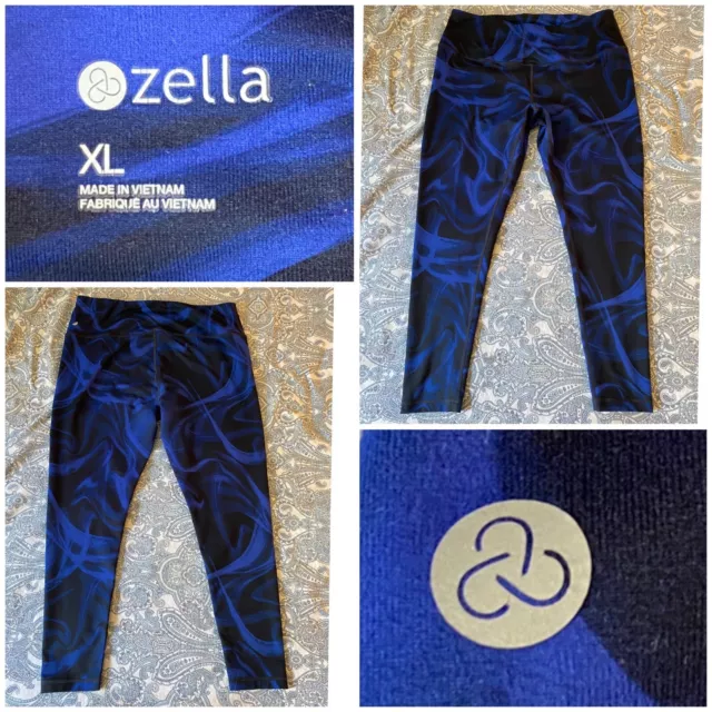 Zella Women’s XL High Waist Cropped Leggings Athletic Pants Black w Blue Swirls